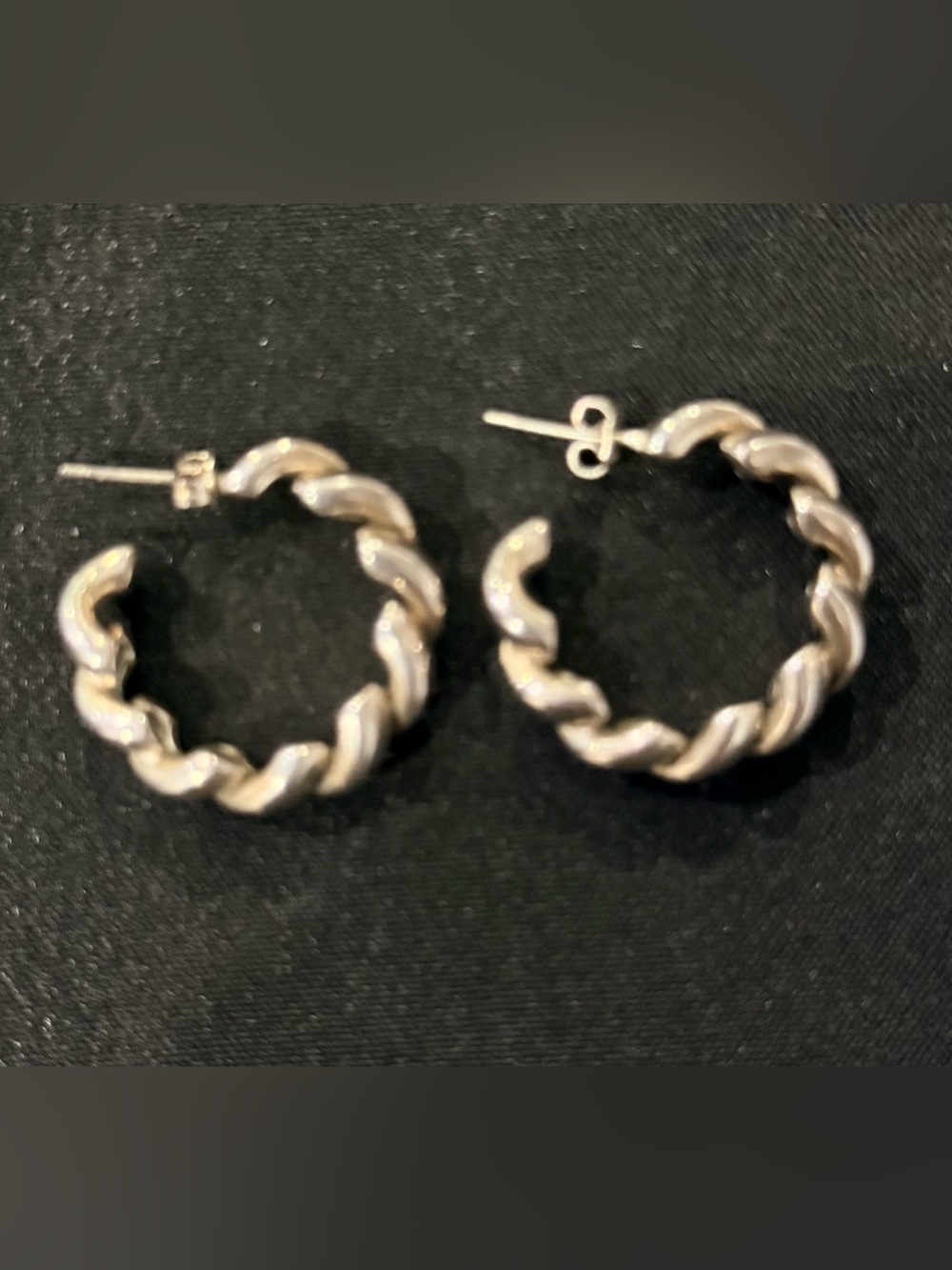 Vintage Silver Twisted Hoop Earrings - Women Jewelry